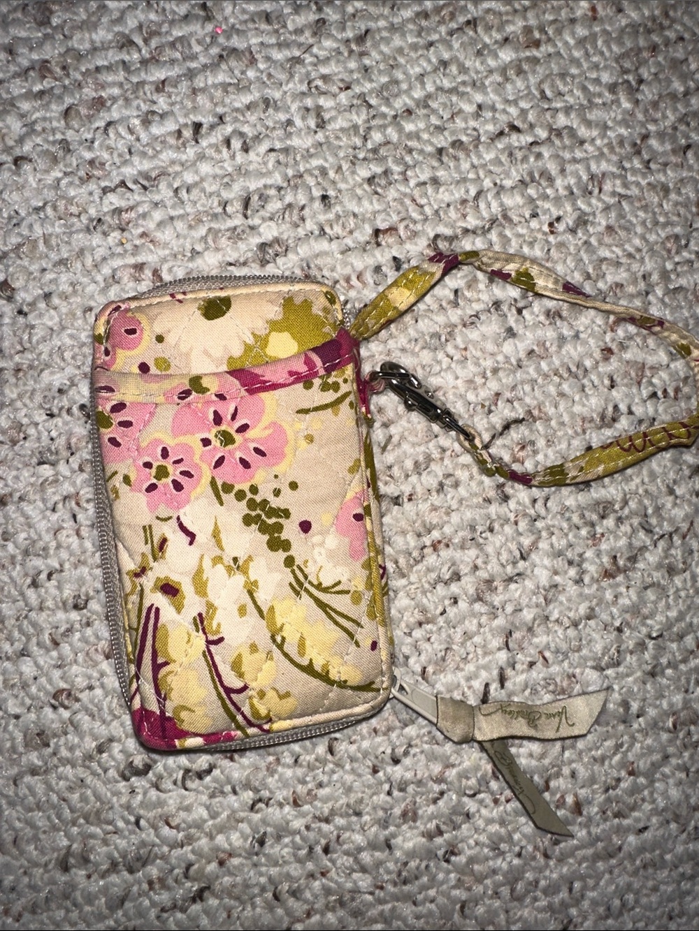 Vera Bradley Pink, Olive & Cream Floral Quilted Wristlet